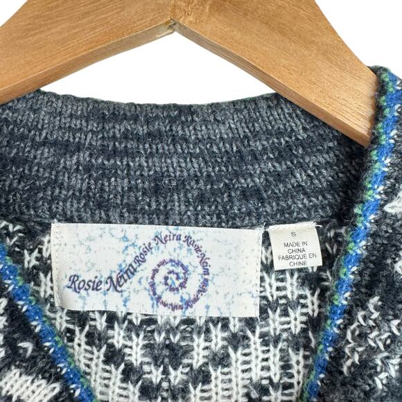 Anthropologie Rosie Neira Wool Blend Chunky Knit Nordic Long Cardigan Sweater - Picture 14 of 15